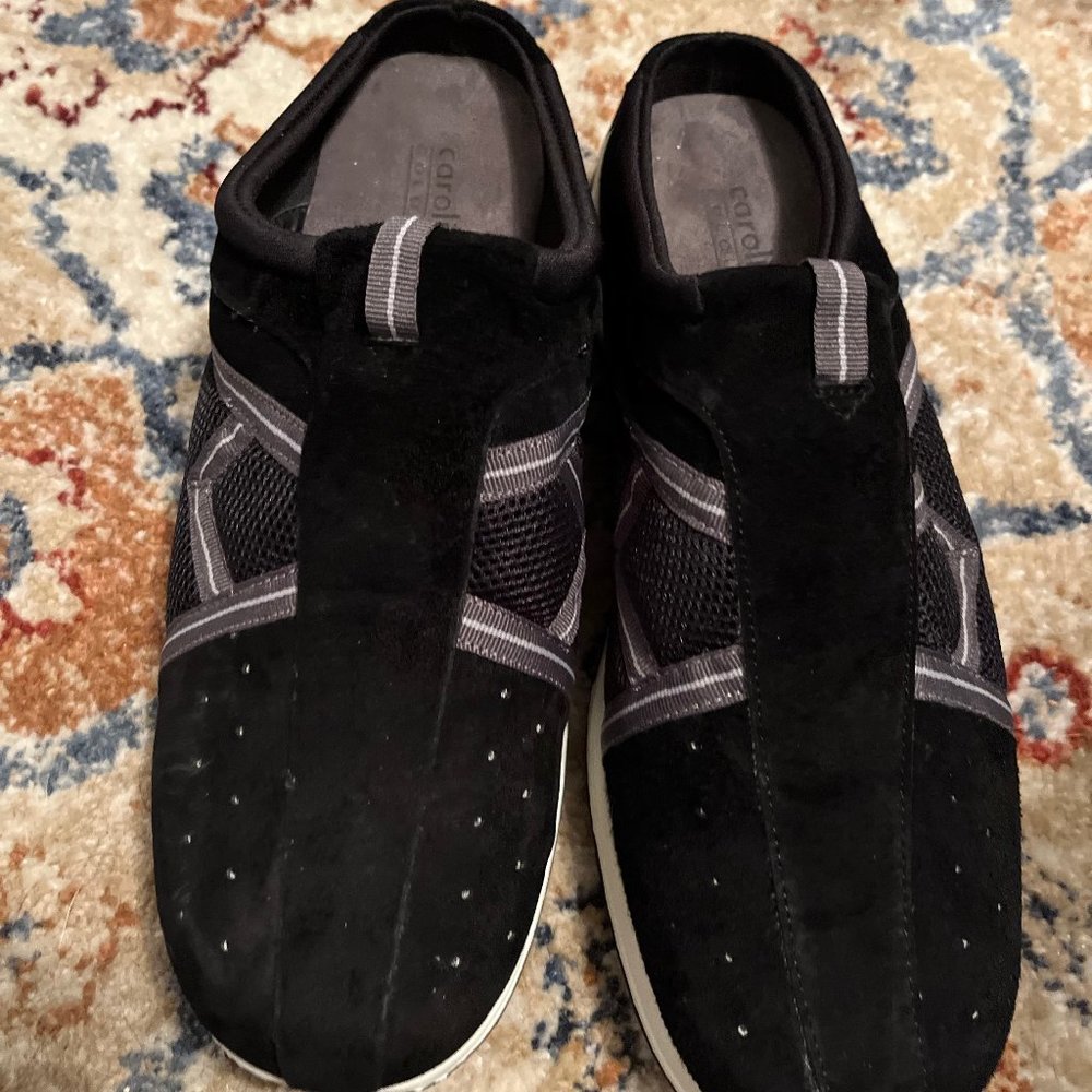BLACK & GRAY CAROLINA COLOURS SUEDE SLIP ON TENNIS SHOES SZ 9M